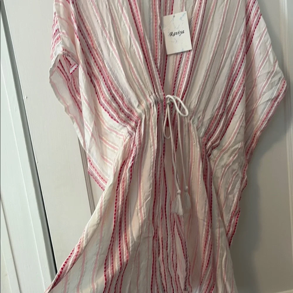 Raviya Pink and White Striped Swim Coverup